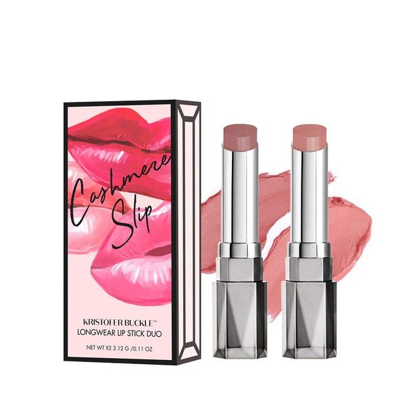 KRISTOFER BUCKLE Cashmere Slip® Longwear Lipstick Duo, 0.11 oz. (each) | Creamy, Richly Pigmented Lipstick That Delivers Bold Color for Up To 8 Hours | Bardot/Doll