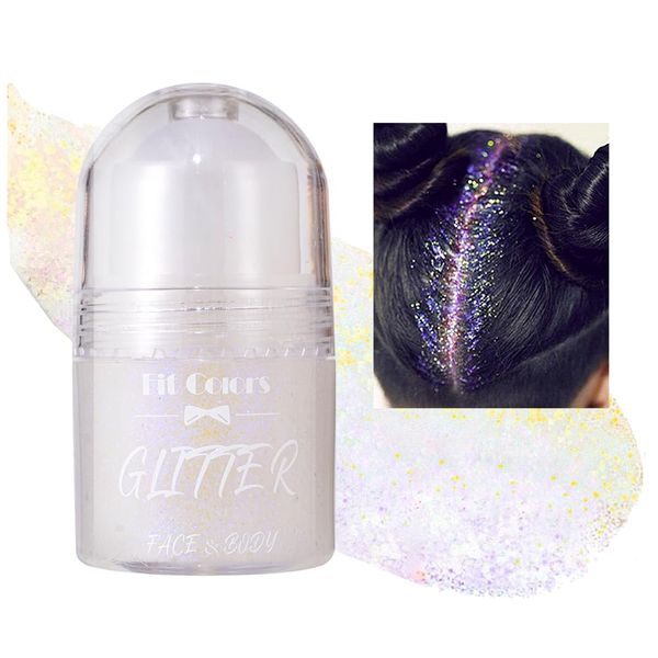 GL-Turelifes Gel glitter per il corpo, Roll-on Face Glitter per make-up Festival Rave Accessories, olografico Hair Glitter Gel,Body Shimmer Halloween Makeup for Rave Party (#03 bianco placcato oro)