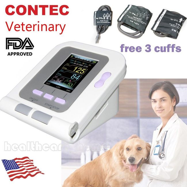 FDA Contec08A-VET Animal use,Digital Blood Pressure Monitor+3 cuffs,dog/cat/pet