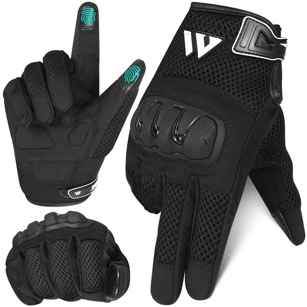 WFX Motorcycle Gloves Breathable Mesh Protective Motorbike Gloves Full Finger Touchscreen MTB Riding BMX ATV Cycling Road Racing Climbing Motocross Racing for Men and Women (Black, L)