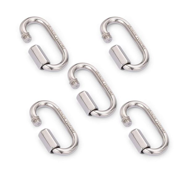 SHONAN 2.3 Inch Stainless Steel Chain Quick Links- 5 Pack 1/4" Locking Carabiners, Chain Hooks, Twist Key Ring Screw Chain Link, 880 Lbs Capacity