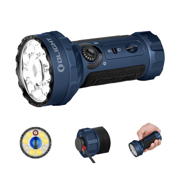 OLIGHT Marauder Mini 7,000 Lumens Bright Flashlight with 600 Meters Beam Distance, Powerful RGB Flashights, Magnetic Rechargeable Lights for Outdoors Work, Hunting, and Searching (Midnight Blue)