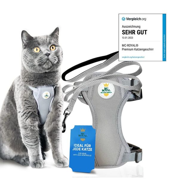 MC-Royal® Premium Katzengeschirr [inkl. Leine für Katzen] - Größenverstellbares Geschirrset für Katzen mit Leine - Katzengeschirr - Cat Harness - ausbruchsicheres Katzengeschirr