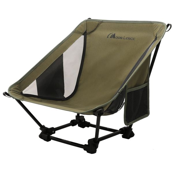 Moon Lence Outdoor Chair, Low Chair, Camping, Ground Chair, Lightweight, Foldable, Compact, Hiking, Fishing, Bonfire, Mountain Climbing, Load Capacity 330.7 lbs (150 kg), Green (1 Piece)