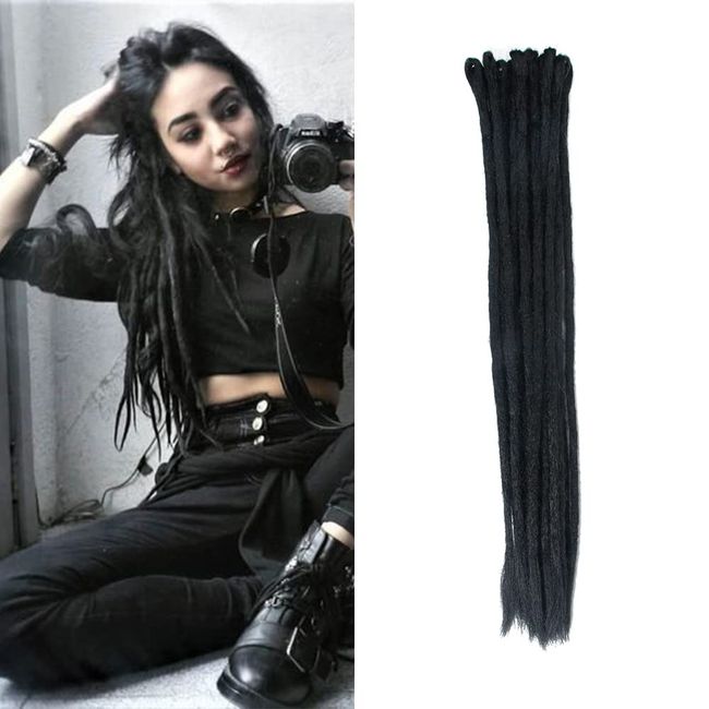 Dsoar Dreadlocks Extension Zöpfe Haarverlängerung Synthetik Braiding Haar 12 Stränge 20 Inch Synthetische Dreadlocks für Männer/Damen Volle Hippie Haarverlängerungen Schwarz