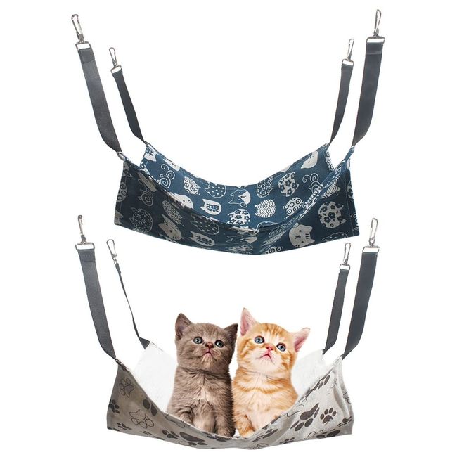 TAIZER Katzen Hängematte 2Stück Pet Hammock Bed Haustier Bequemes Käfig Hängendes Bett Kätzchen Reversibel Hängebett Weiche Decke Kleintiere Hängendes Bett Haustiere Hunde Hängematt Käfig 35 * 35CM