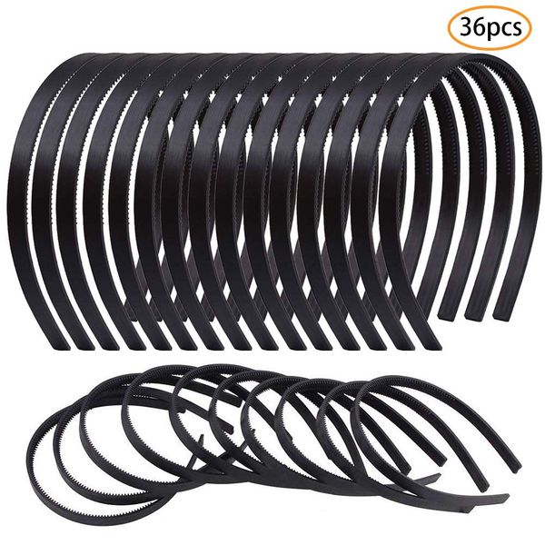 Candygirl 36pcs Black Plastic Headbands 2/5"(1cm) Width for Womens Girls Plain Headband Craft DIY Hairband with Teeth