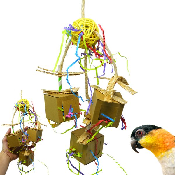 Bonka Bird Toys 2635 Peekaboo Trio Forage Chew Shred Medium Parrot Cage Toy, Conure, Ringneck, Pionus, and Similar Breed Sizes