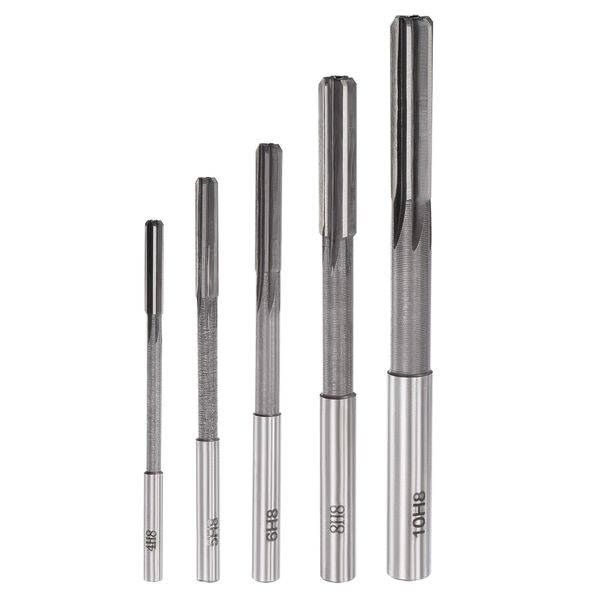 sourcing map Chucking Reamer Set Lathe Machine Reamer Straight Flute Milling Cutter High Speed Steel H8 Tolerance (4mm 5mm 6mm 8mm 10mm) 5pcs