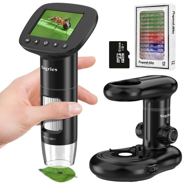 1000x Microscope-Handheld Digital Microscope for Children with 2" LCD Screen,Pocket Microscope for Kids with 8 Adjustable LED Lights,Coins Electronic Magnifier Camera,USB to PC,Including 32GB SD Card