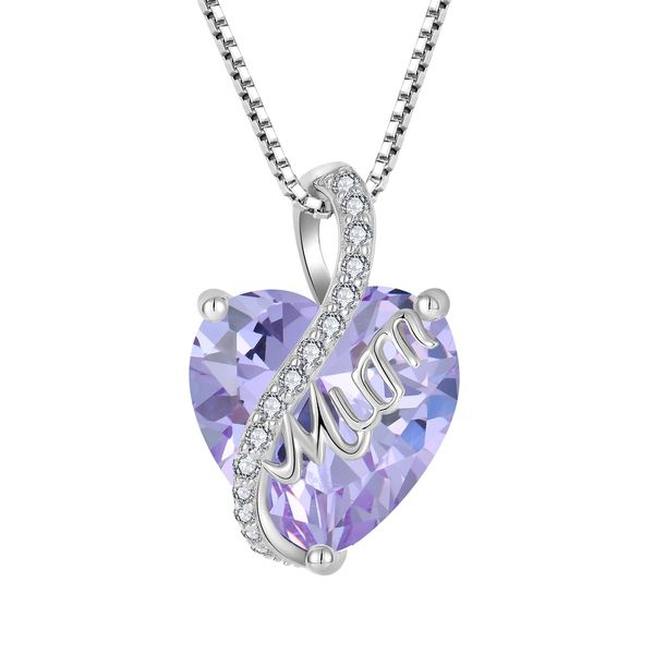 YL Mum Heart Necklace 925 Sterling Silver Pendant June Birthstone Alexandrite Necklace Jewellery Gifts for Wife Mom