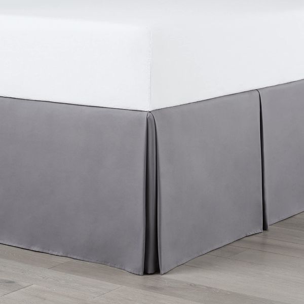 Martex Pleated Bed Skirt - Easy Fit Lightweight 100% Microfiber Dust Ruffle - Pleated Skirt for Queen Beds - Hotel Quality with 21 inch Tailored Drop - Grey Queen Bed Skirt (Queen, Grey)