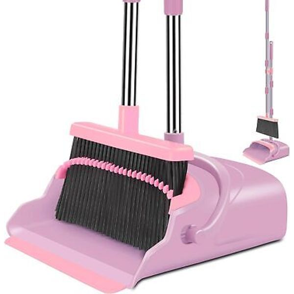 kelamayi Broom and Dustpan Set for Home, Office, Indoor&Outdoor Pink