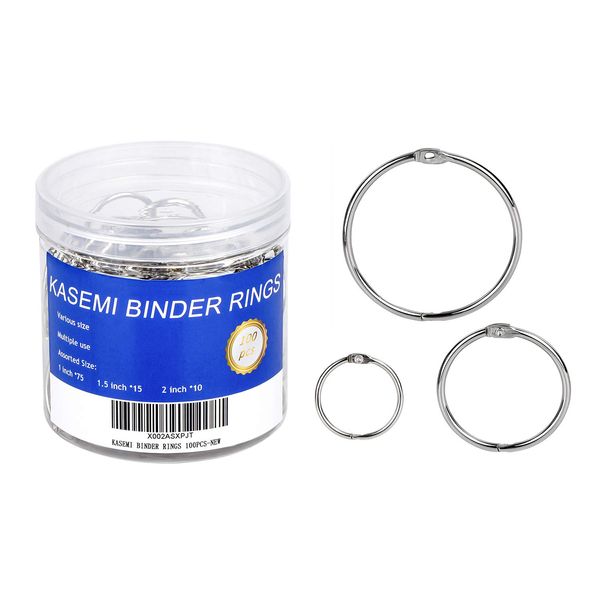 Binder Rings,KASEMI 100pcs Book Rings Assorted Sizes (1,1.5,2 inch) for School,Classroom,Office