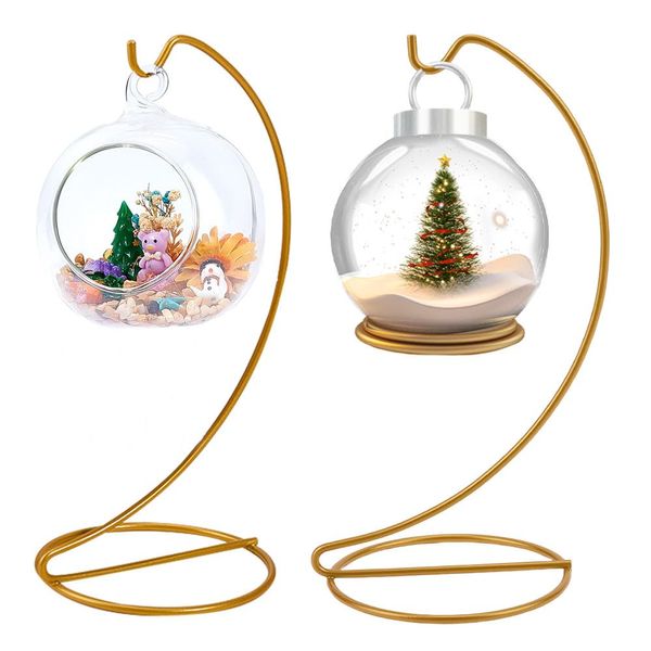 DELORIGIN 2 Stück Ornament Ausstellungsstandhalter Glaskugel Weihnachtskugel Halter Goldener Eisendraht Haken Zum Aufhängen Für Weihnachtskugel Laternen Aufhängen von Luftpflanzen Terrarium Ball Dekor