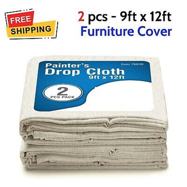 9x12ft Drop Cloth Cotton Canvas Tarp for Protect Floor Rug Safe Painting Cover