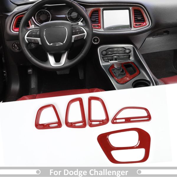 Dashboard Air Vent & Gear Shift Panel Cover Trim Kit for Dodge Challenger 15+Red