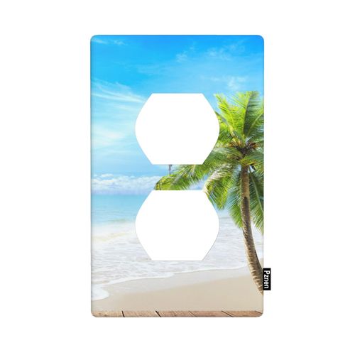 Pznen Hawaiian Island Landscape Outlet Covers Summer Beach Palm Tree Sea Sky Wall Plate Duplex 1-Gang Standard Plug Cover Home Decorative Office