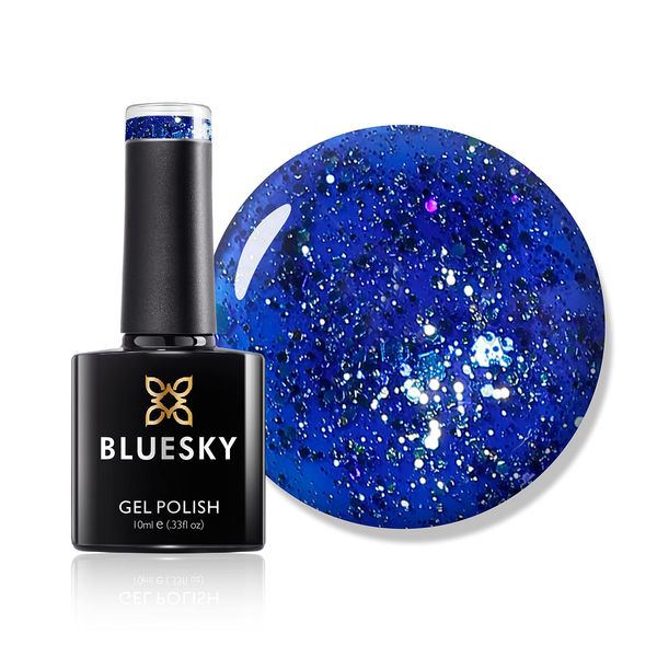 Bluesky Gel Nail Polish, Deep Royal Blue Blz02, Bright, Glitter, Long Lasting, Chip Resistant, 10 ml (Requires Drying Under UV LED Lamp)