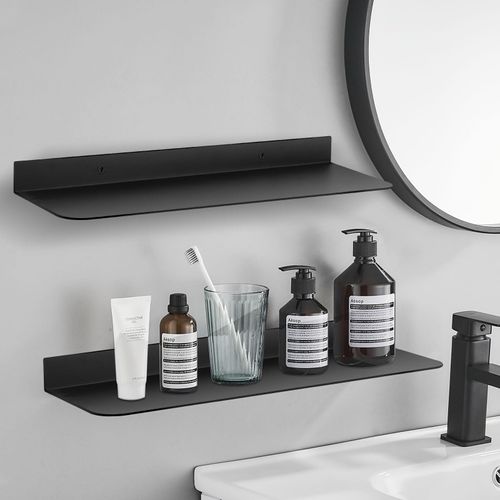 UVKDEENK 2 Pack Wall-Mounted Self Adhesive Wall Shelf, Counter Corner Floating Shelves Over The Sink Faucet, Aluminum Alloy Shower Caddy Tray Rack Storage Organizer for Bathroom, Kitchen, 30cm