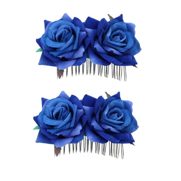 Mikinona 2Pcs Double Lint Rose Hair Comb Floral Hair Insert Comb for Women and Girls Ideal Wedding and Bridal Hair Accessories for Brides