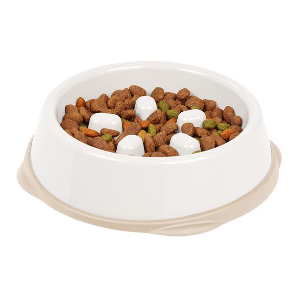 IRIS USA Slow Feeding Bowl for Short Snouted Pets, White/Beige, Small (588038)