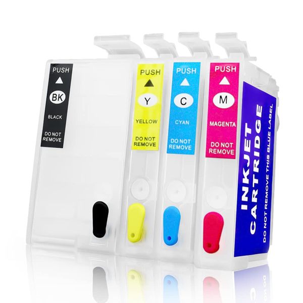 QUTHZZHY Sublimation Ink Cartridges, Empty Refillable Ink Cartridges Compatible with WF-7720 WF-7710 WF-7620 WF-7610 WF-7210 WF-7110 WF-3620 WF-3640 Printer, 4 Pack Replacement Ink Cartridges