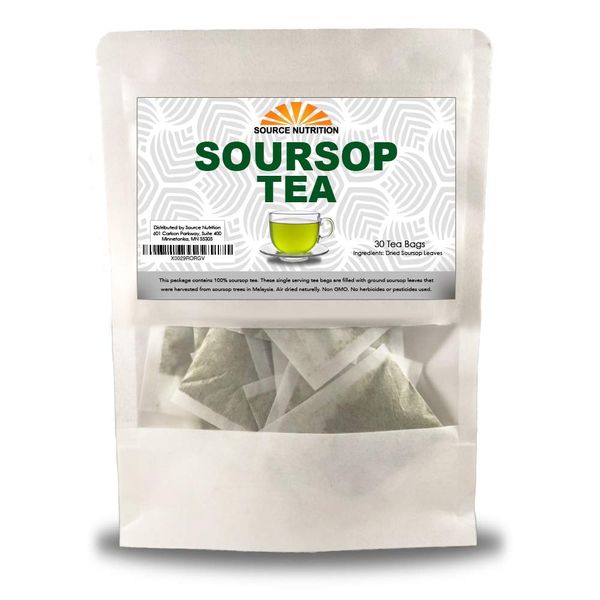 Soursop Tea by Source Nutrition - Pure Graviola Tea, Cut and Sifted Leaves, High in Acetogenins - 30 Tea Bags With Resealable Pouch (Soursop Tea)