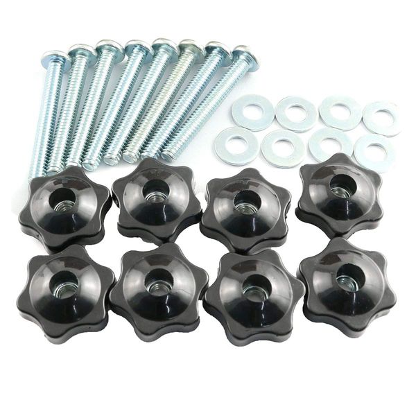 Pro Bamboo Kitchen 8 Sets Black Knobs Kit Galvanized Iron Philip's Head Screw 1/4-20x2 and 1/4" Hex Hand Nut Plus 1/4" Galvanized Iron Flat Washer