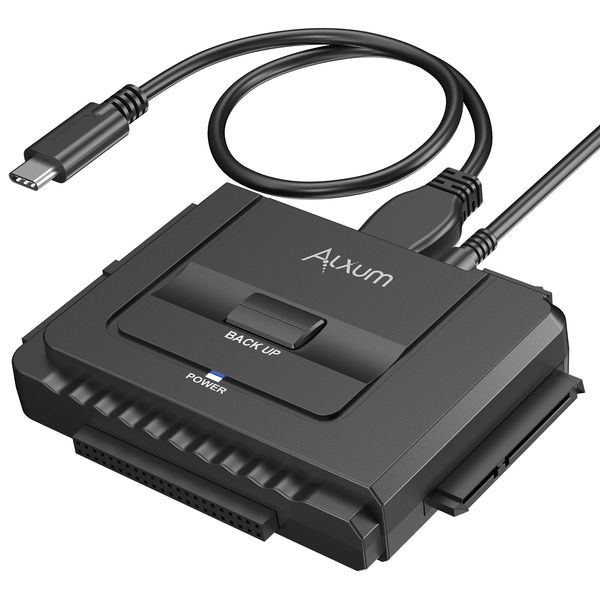 Alxum IDE SATA Adapter,USB 3.0 IDE Festplatten Adapter mit Netzschalter Adapter für 2.5/3.5 Zoll SATA HDD & IDE HDD Festplatten Konverter, mit 12V/2A Netzteil und USB C Kabel