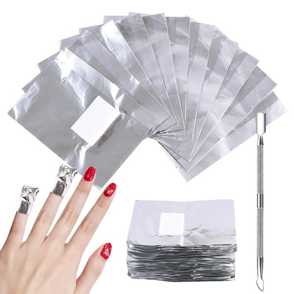 KTHZI 200 Pcs Foil Nail Wraps Gel Polish Remover Wraps,Soak off Cotton pads attached With 1pcs Cuticle Pusher Nail Foil for Removing Gel Nail Polish Fast Gentle