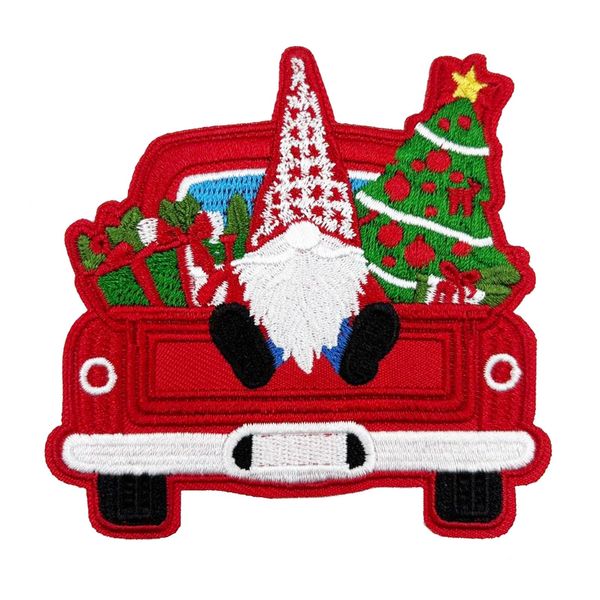 3.5" Christmas Truck and Gnome Embroidered Iron on Patch