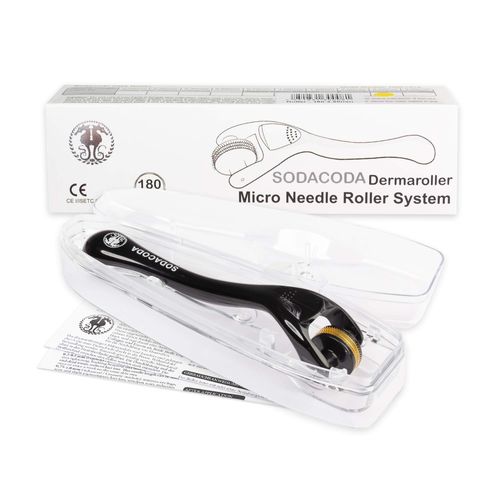 Sodacoda Derma Roller - 180 Micro Needles Made of Titanium - Against Acne Scars - Stimulates Blood Circulation Collagen Elastin, Needle Length: 0.30 mm