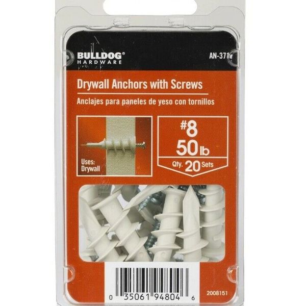 80 anchor Pieces Bulldog #8 Drywall Anchors With Screws 50lb Load