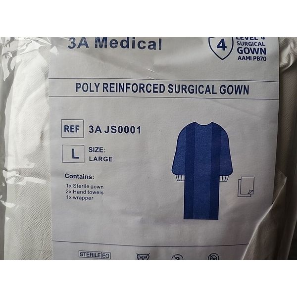 Lever 4 SURGICAL GOWN  3A Medical Poly Reinforced Surgical Gown + HAND TOWELS...