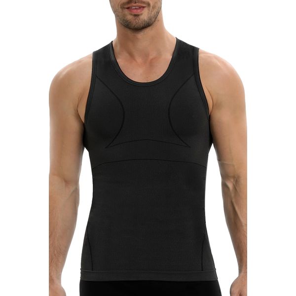 PODFAN Gynecomastia Compression Shirt for Men, Slimming Tank Top Undershirts, Mens Body Shaper Vest(Black,XX-Large)