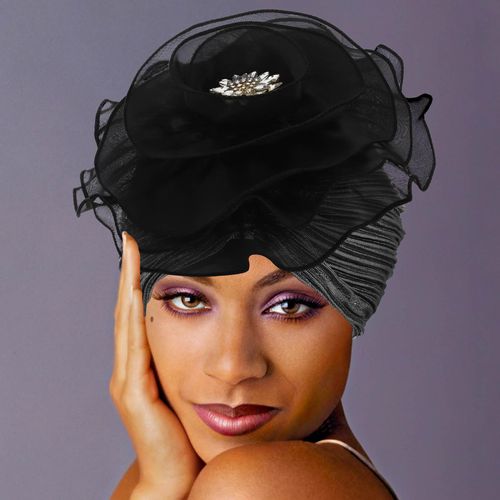 Bohend Flower Turban Black Women Stretchy Head Wraps Rhinestone Elastic Head Scarf for Head Covering