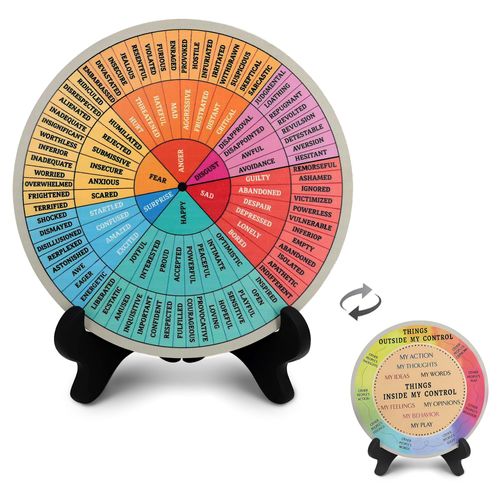 Ainrvteers Emotion Wheel, Double-Sided Feelings Wheel with Stand, Counseling Office Must Have, Feelings Wheel Suitable for Therapy Office Decor School Counseling Office Must Have (ML, 1)