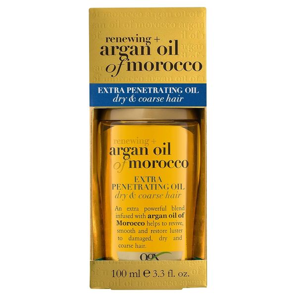 OGX Extra Strength Renewing + Argan Oil of Morocco Penetrating Hair Oil Treatment, Deep Moisturizing Serum for Dry, Damaged & Coarse Hair, Paraben-Free, Sulfated-Surfactants Free, 3.3 fl oz