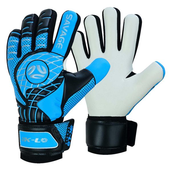 K-LO Goalkeeper Gloves: Savage Rise Soccer Goalie Gloves - Blue Size 9 (Unisex, Youth, Kids & Adult) - Fingersaves for Protection | Strong Grip Palm