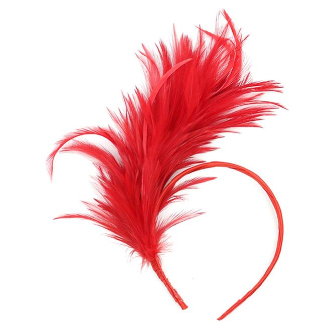 FRCOLOR Feather Fascinator Headband,Tea Party Headwear 1920s Headbands Flapper Headpieces 1920s Gatsby for Women (Red)