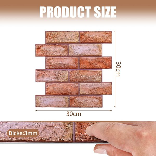 Holdfiturn Self Adhesive Wall Tiles 10 Packs 3D Wall Panels 30x30cm Brick Wall Cladding Panels Classic Red Bricks Wallpaper Panelling Tiles 3D DIY Wall Stickers Waterproof Decor for Livingroom Bedroom