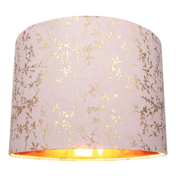 Modern Soft Pink Cotton Fabric 10" Lamp Shade with Gold Foil Floral Decoration Suitable for Table or Ceiling Usage | 25cm Diameter | 60w Maximum by Happy Homewares