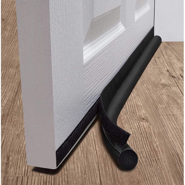 Taylor & Brown One Sided Door Draft Excluder Self-Adhesive Tape Draught Insulator Strip Foam Seal Fits to Bottom of Door Under Door Draft Stopper 90cm Long (Black)