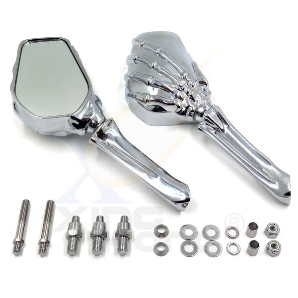 Chrome Motorcycle 3D Skull Claw Skeleton Rear View Mirrors 8mm 10mm Pair