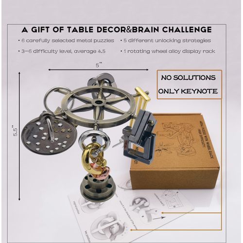 Fun Metal Brain Teaser Puzzle Games,6 Pcs Mind Travel 3D Toys and 1 Pcs Metal Puzzle Rack,Teens&Adult IQ Test,Logic Educational Gift, Puzzle Switch Games School Supplies,Table Decor