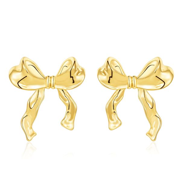 Rajputana Gold Bow Earrings for Women Girls, Bow Ribbon Stud Earrings Trendy Jewellery