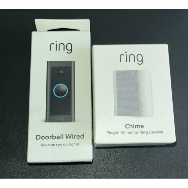 NEW IN BOX Ring HD Smart Video Doorbell Wired (Black) & Ring Chime (New in Box)