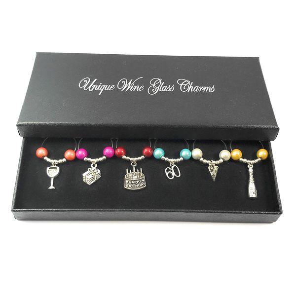 60th Birthday Gift Wine Glass Charms with Gift Box