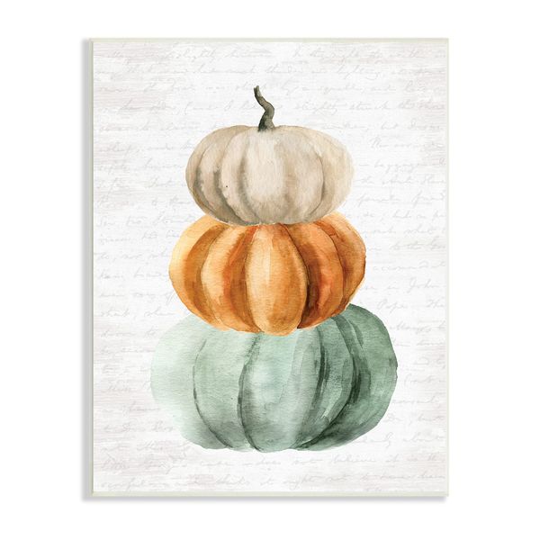 Stupell Industries Stacked Autumn Fall Pumpkins Cursive Words Background,Design by Lettered and Lined, 10 x 15